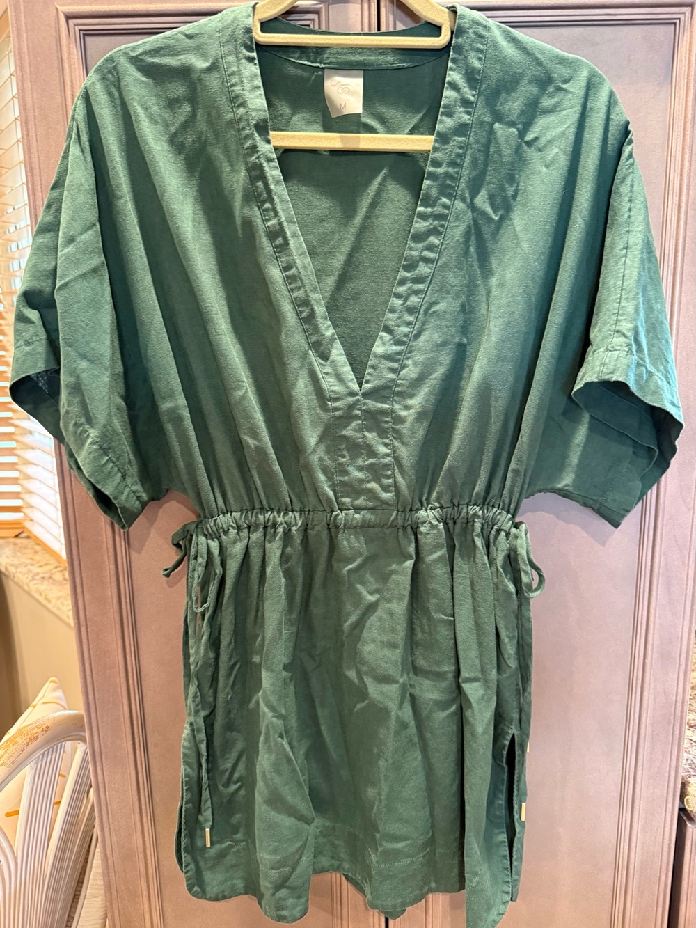 CALIA by Carrie Underwood Green V-Neck Swim Coverup with Drawstring Waist
